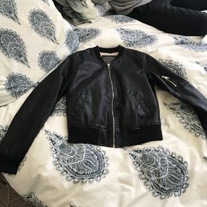 Leather jacket with warm fuzzy lining